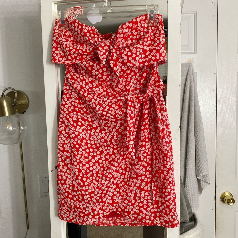 Red floral mini dress